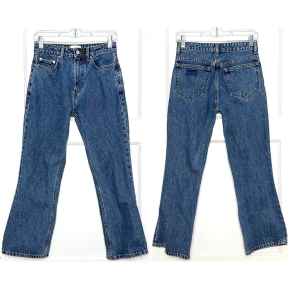 GANNI 90s Organic Cotton Stone Wash Denim High Rise Cropped Bootcut Leg Jeans 27 - Picture 4 of 10
